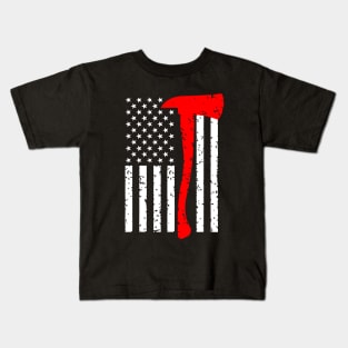 Firefighter American Flag Axe Kids T-Shirt